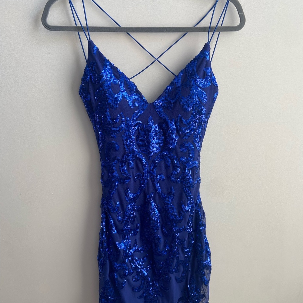 Windsor Blue Spaghetti Strap Backless Dress